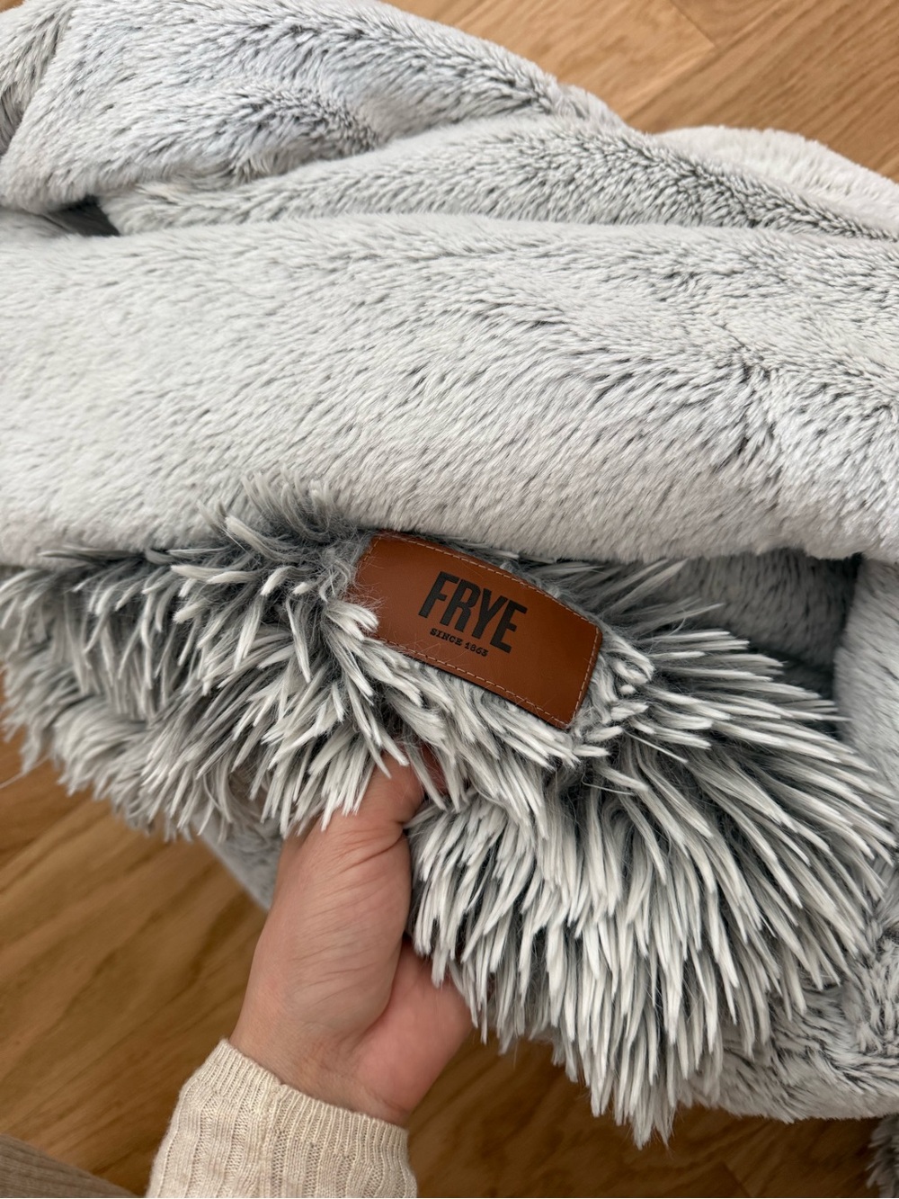 Frye Gray Faux Fur Plush Throw Blanket